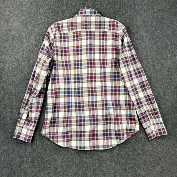 The Shirt By Rochelle Behrens Top Women's Medium Red Blue Plaid Button Down - Picture 6 of 7